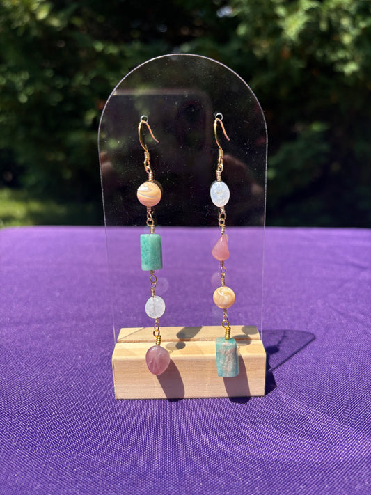 Peruvian Amazonite, Mother of Pearl, Blue Lace Agate, and Rose Quartz Earrings