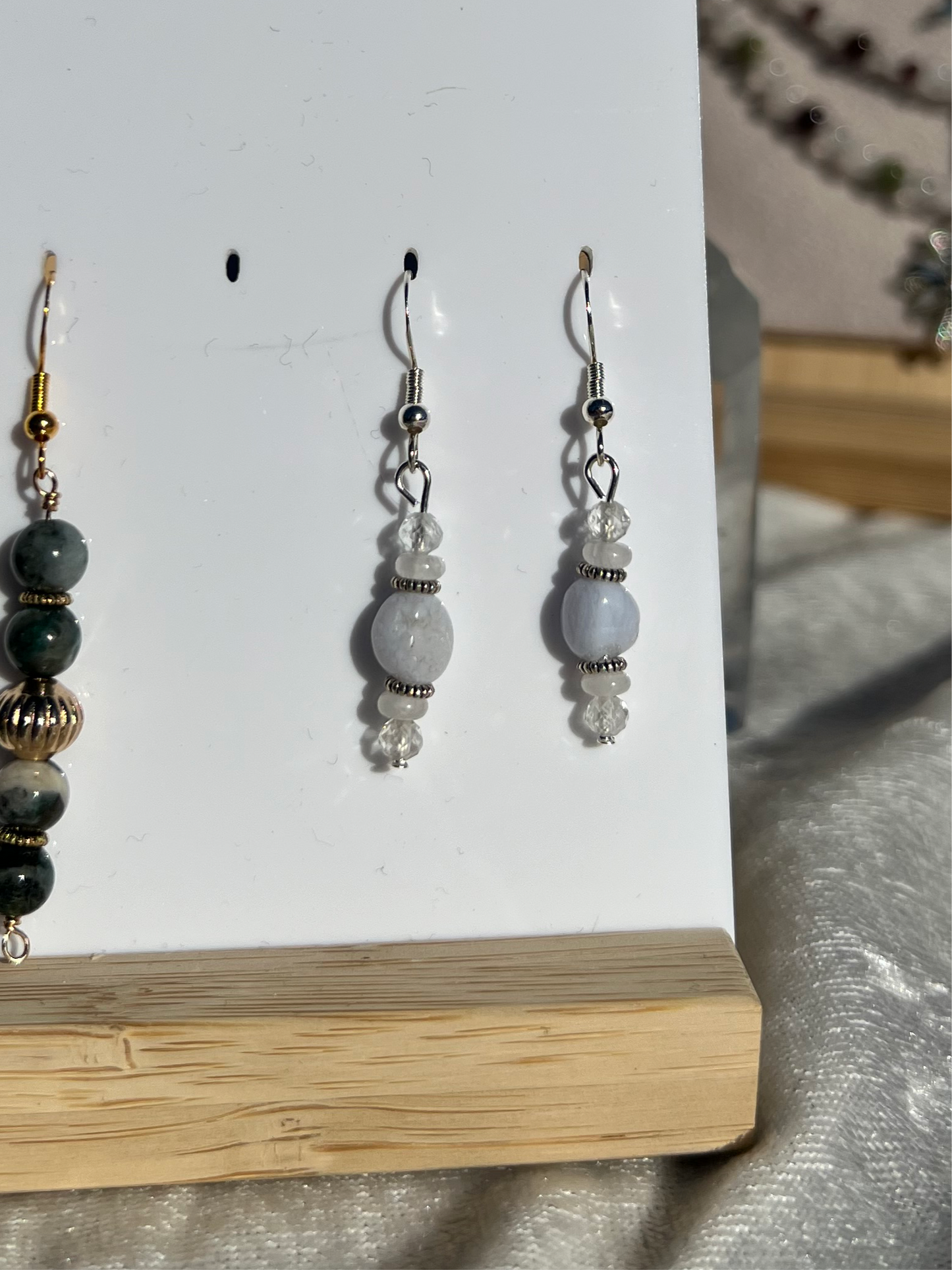 Blue Lace Agate & Topaz & White Jade festive earrings