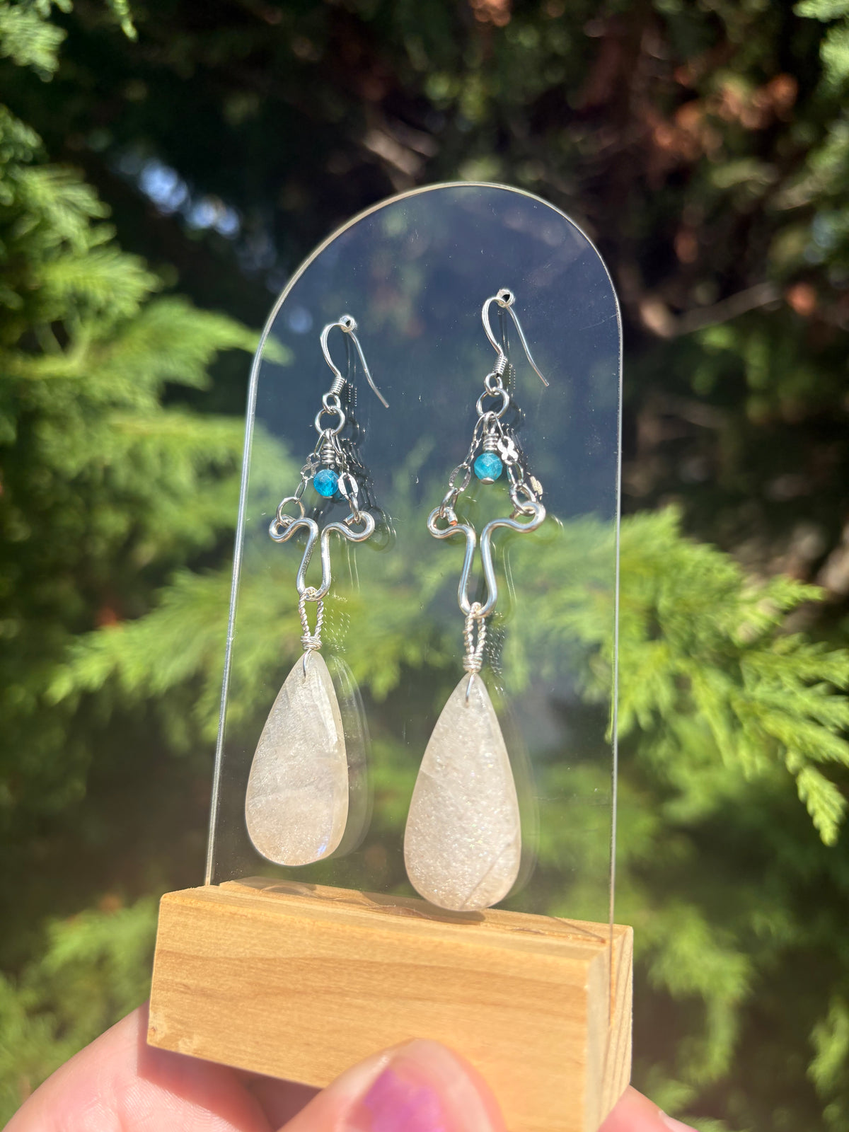 Moonstone and Blue Apatite earrings