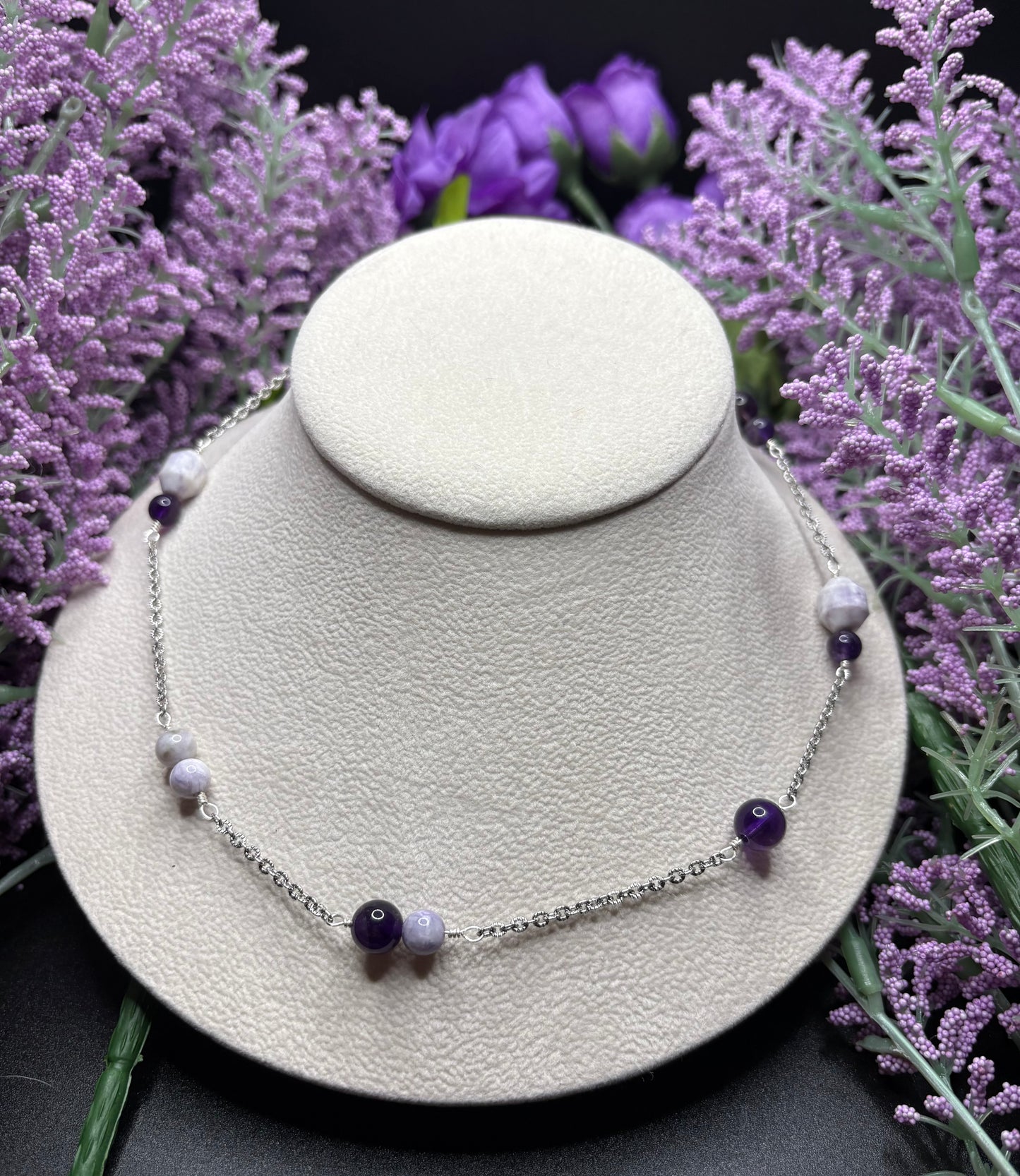 Amethyst & Tiffany Jasper asymmetrical necklace