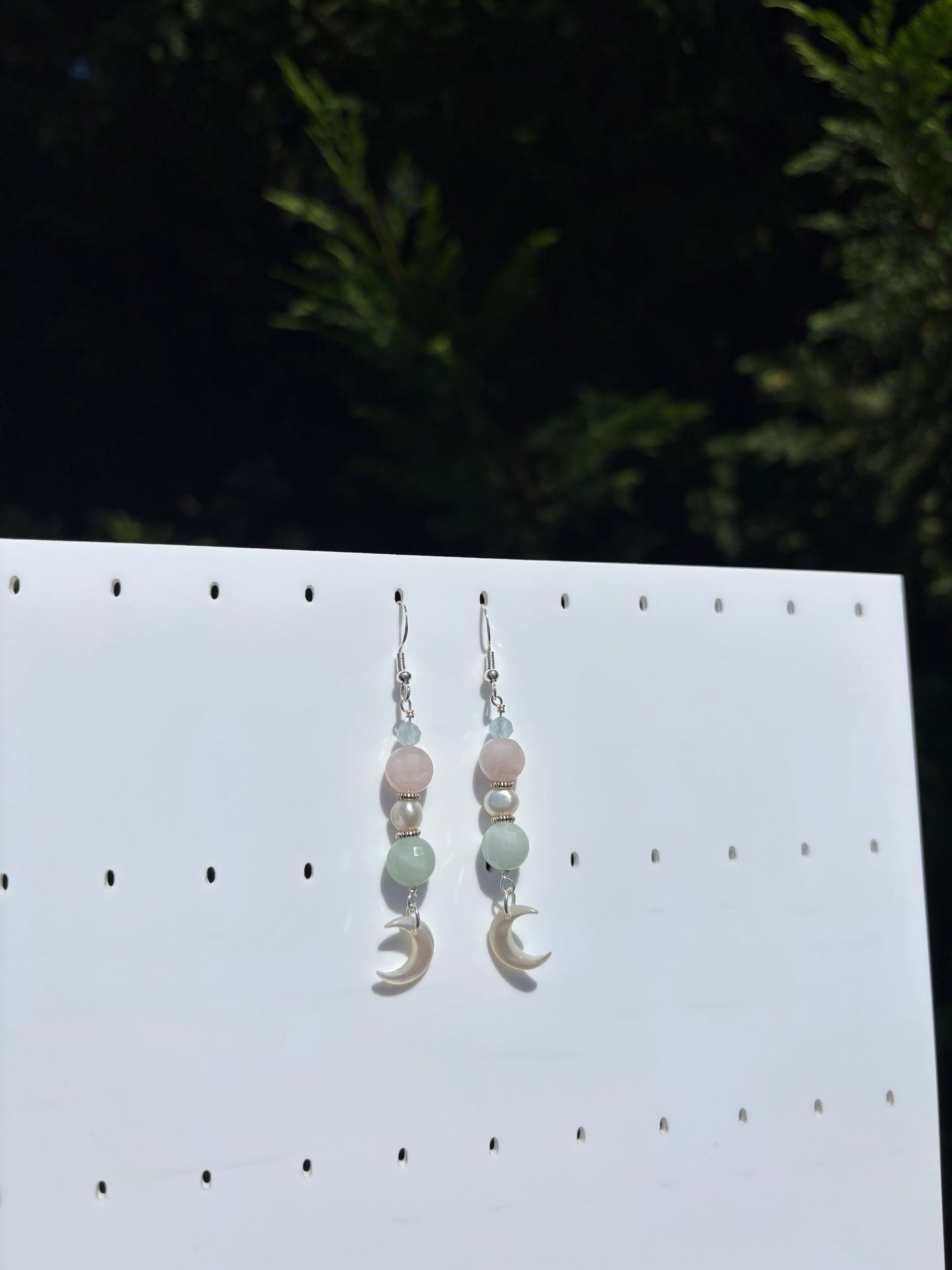Rainbow Beryl & Freshwater Pearl & Mother Of Pearl Moon earrings