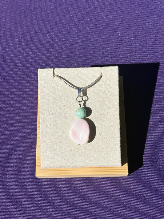 Queen Conch Shell and Peruvian Turquoise Pendant