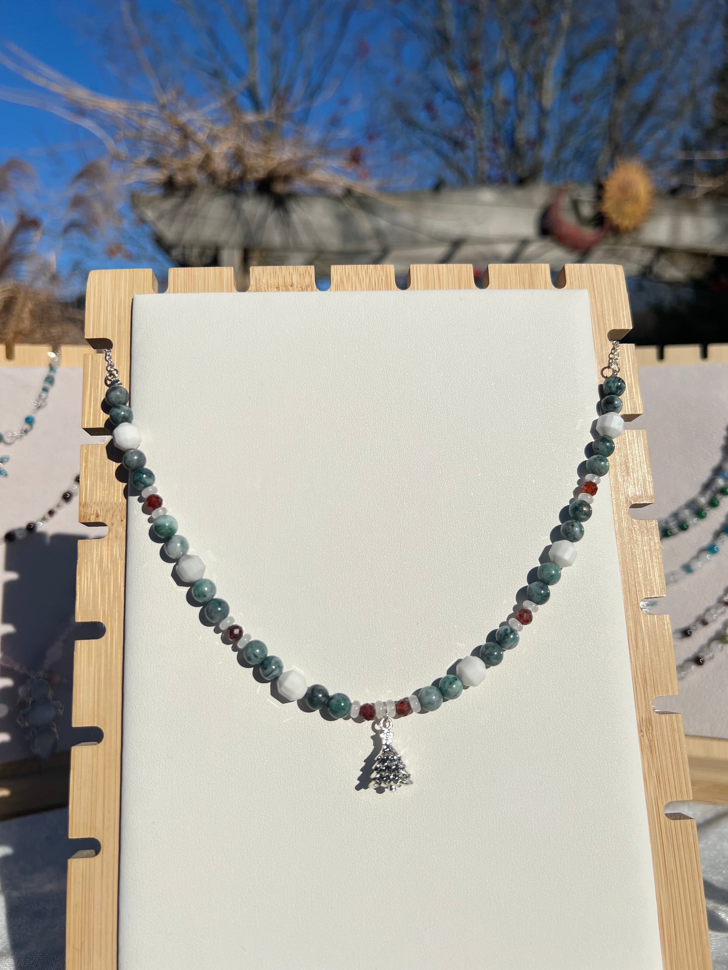 Pyrite in Jade & Garnet & Howlite festive necklace