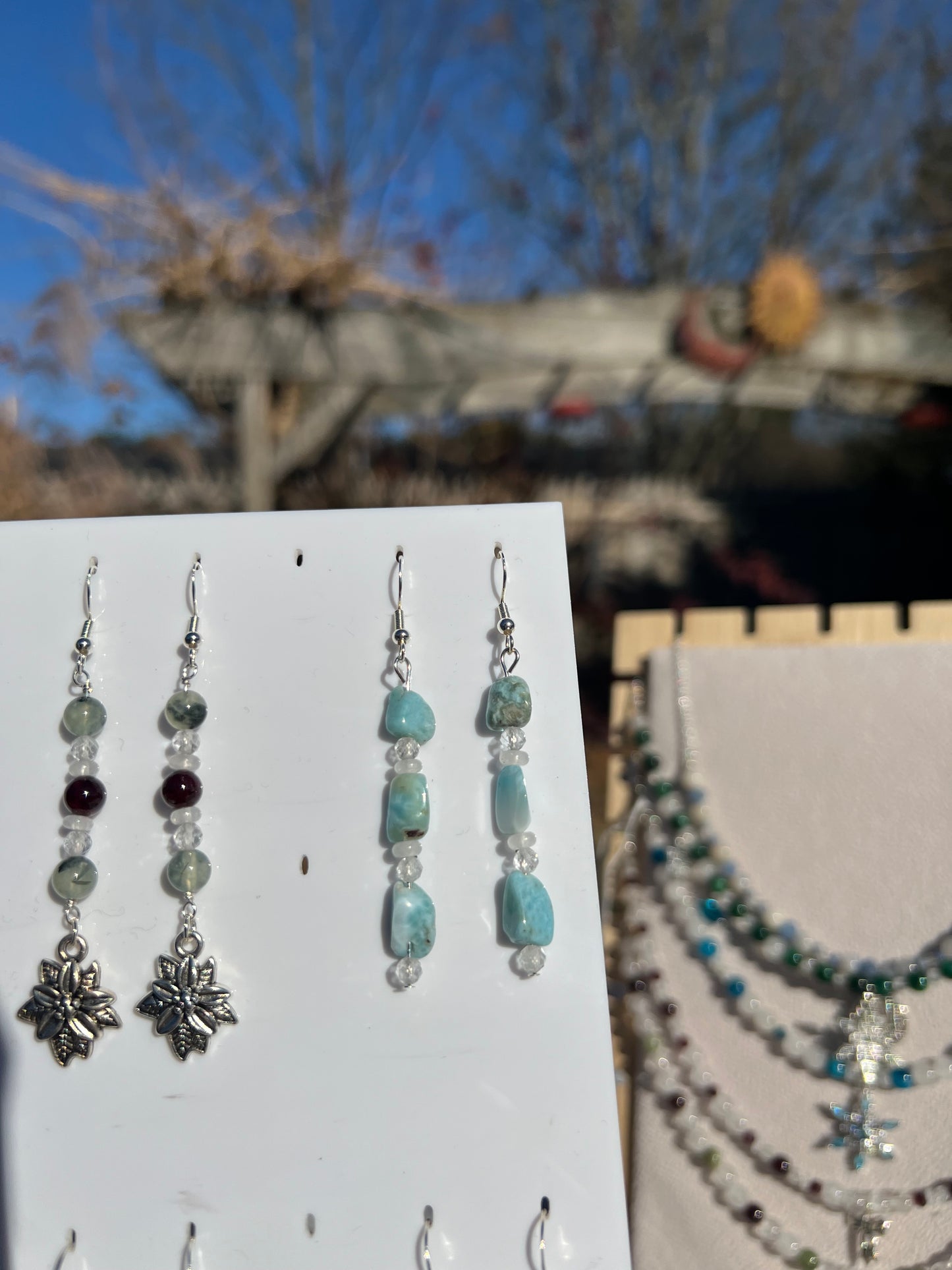 Larimar & Topaz & White Jade festive earrings