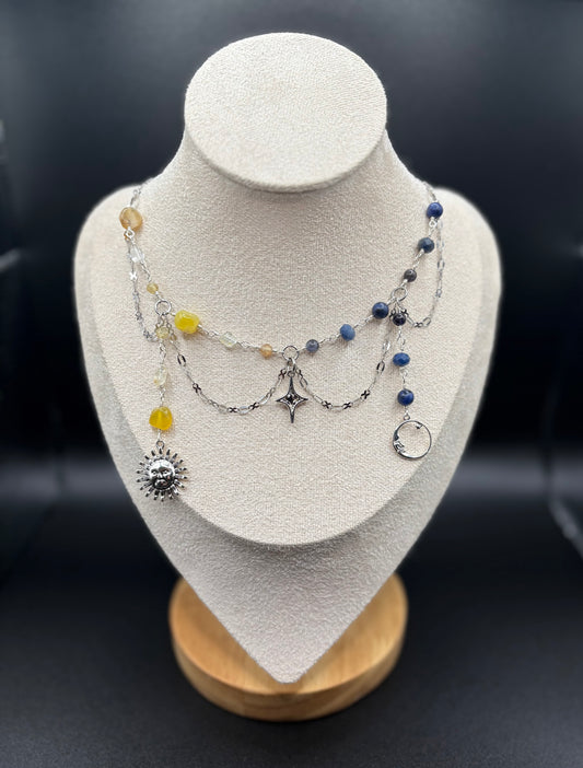 Yellow Opal, Topaz, Yellow Apatite, Iolite, Blue Aventurine, and Sodalite Sun & Moon necklace
