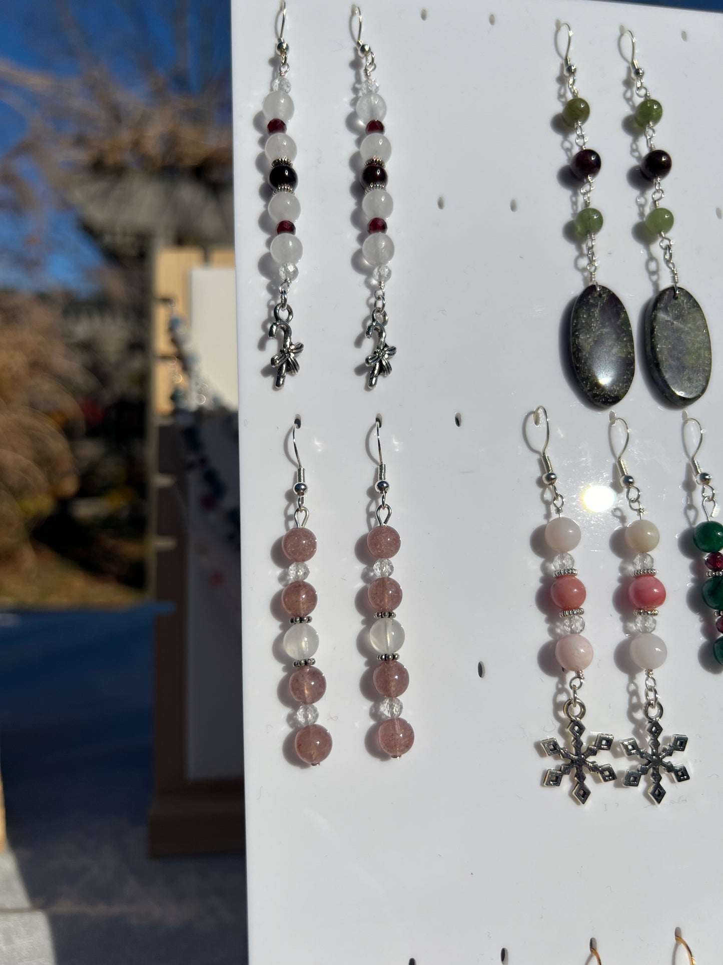 Strawberry Quartz & Selenite & Topaz festive earrings