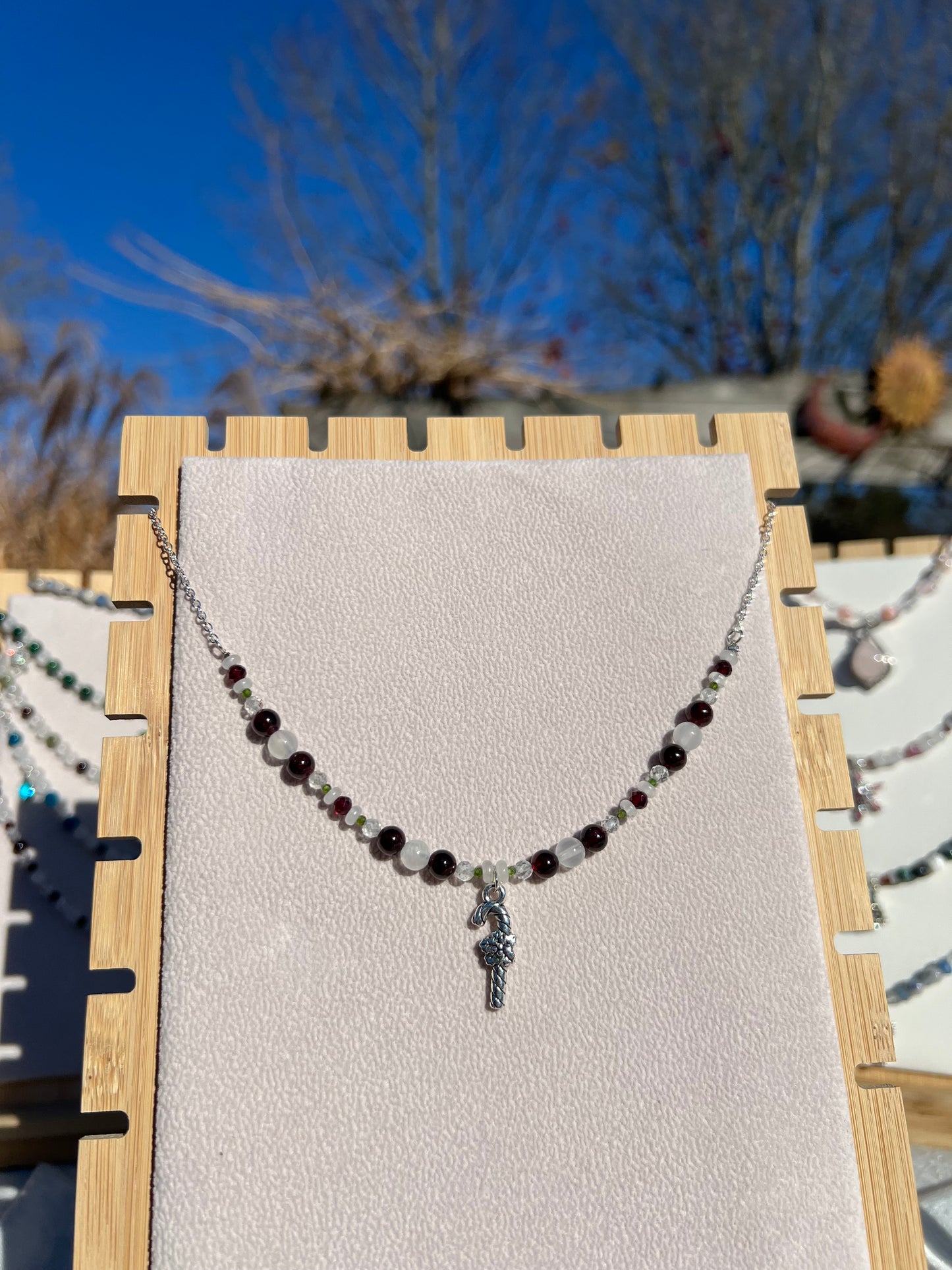 Chrome Diopside & Clear Quartz & Garnet festive necklace