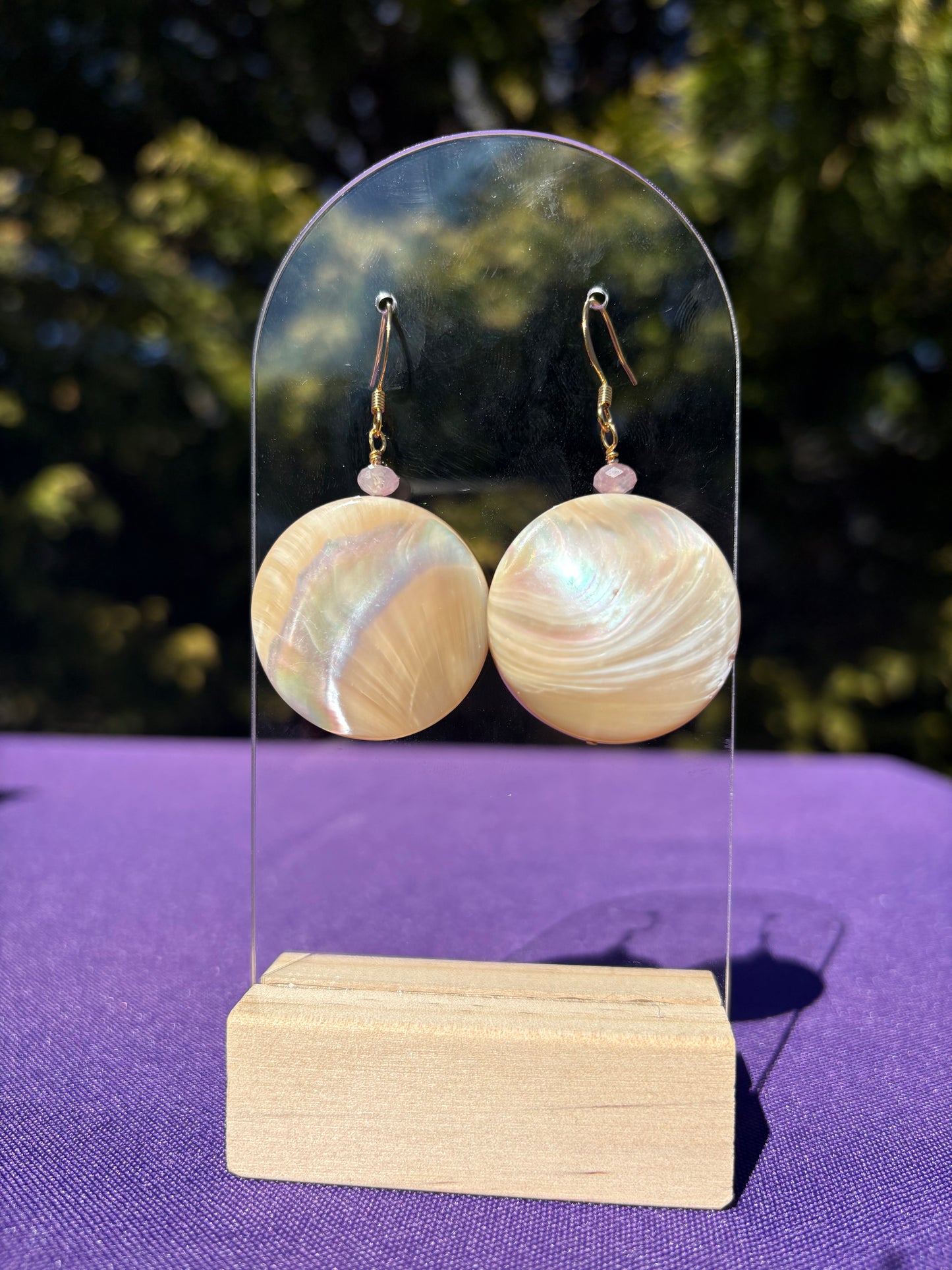 Mother of Pearl and Pink Tourmaline earrings