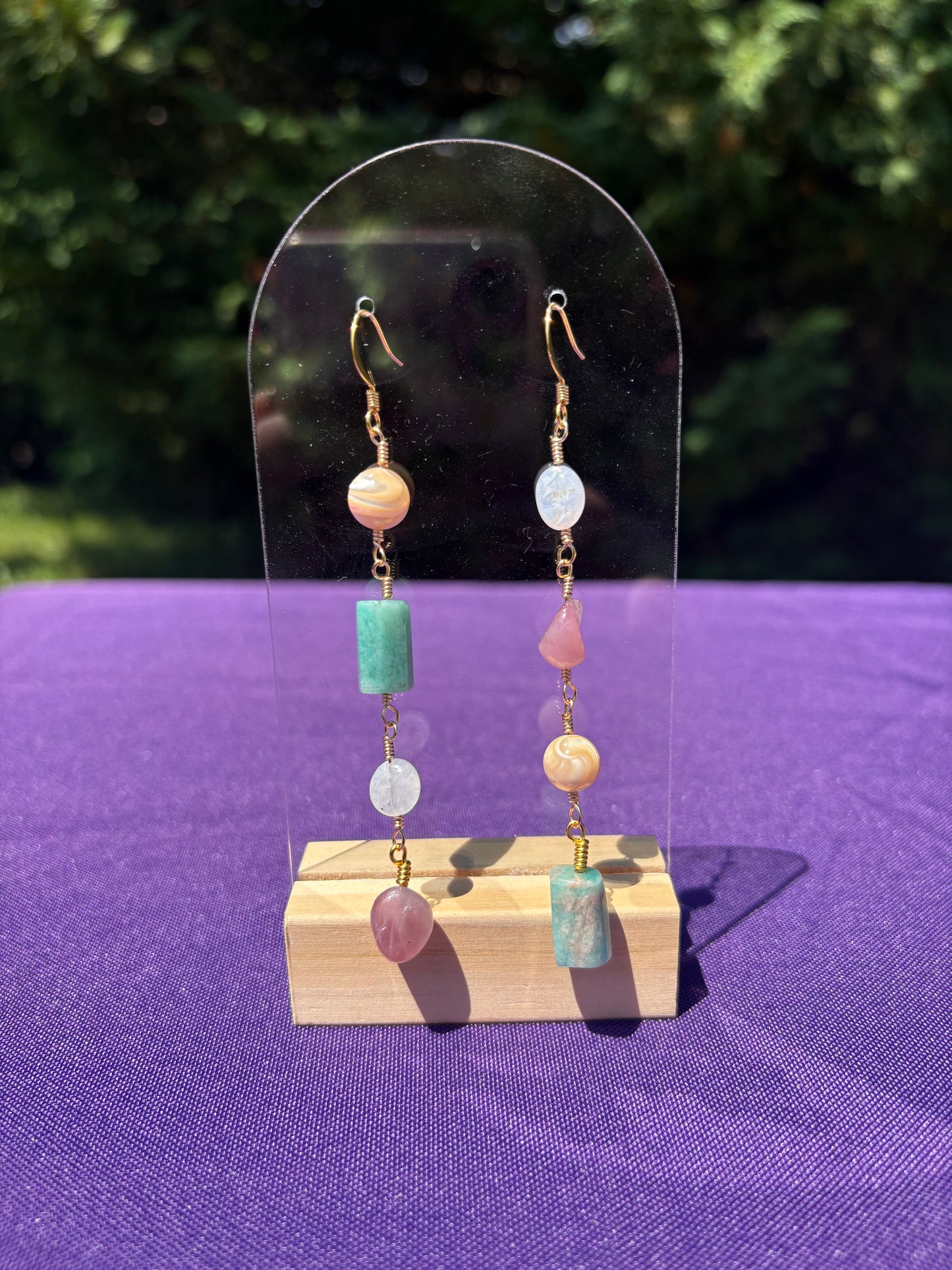 Peruvian Amazonite, Mother of Pearl, Blue Lace Agate, and Rose Quartz Earrings