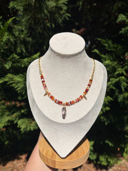 Carnelian, Mother of Pearl, and Orange Conch Shell necklace