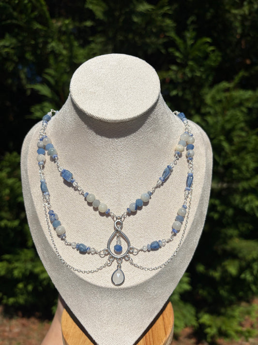Dumortierite in Quartz, Blue Kyanite, Topaz, Blue Aventurine, Sodalite Necklace
