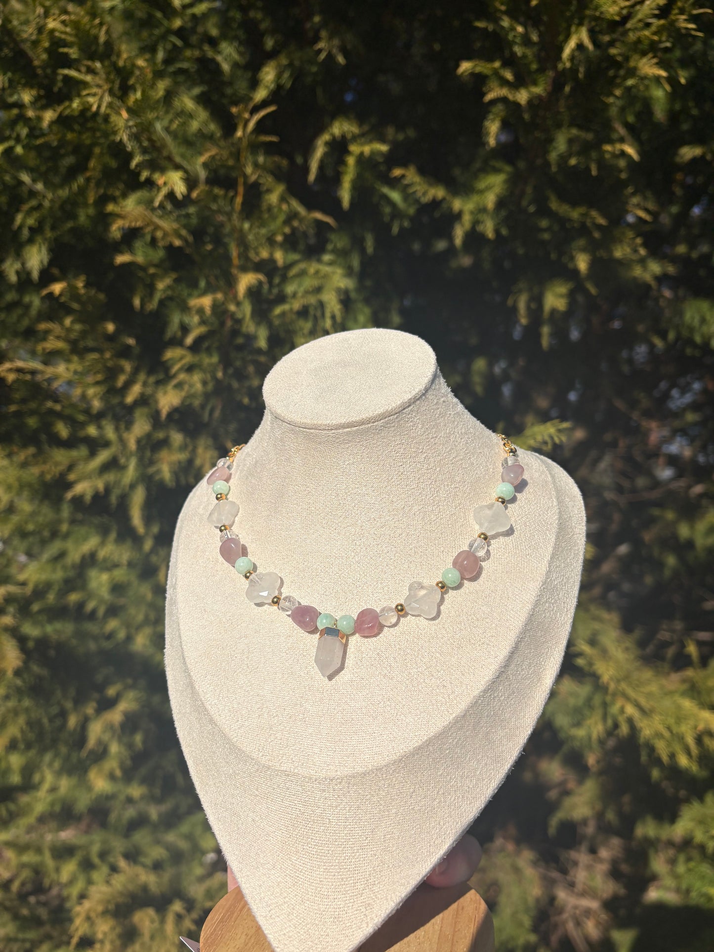 Amazonite, Rose Quartz, and Clear Quartz Necklace