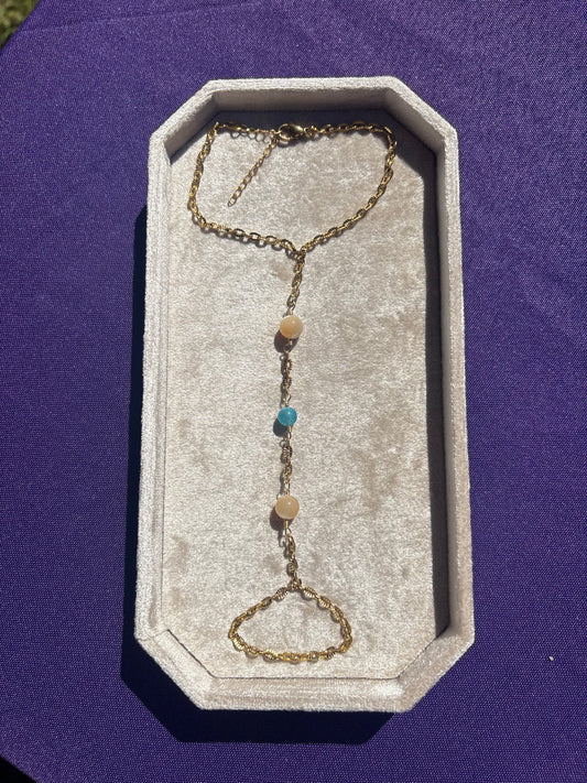 Mother of Pearl and Blue Apatite Hand Chain