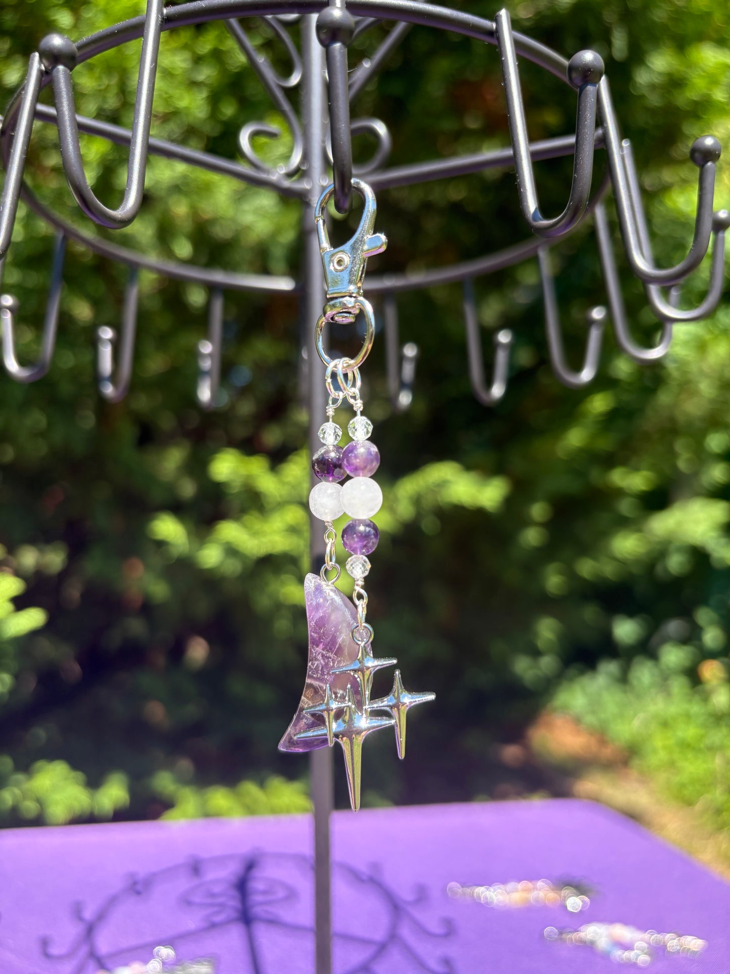 White Jade, Topaz, Amethyst Moon & Star Charm