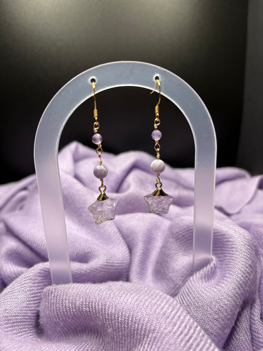 Purple Tiffany Stone and Lavendar Amethyst Star Earrings