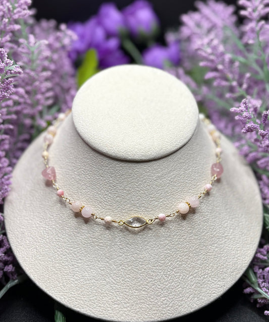 Rose quartz, Morganite, Queen Conch Shell necklace
