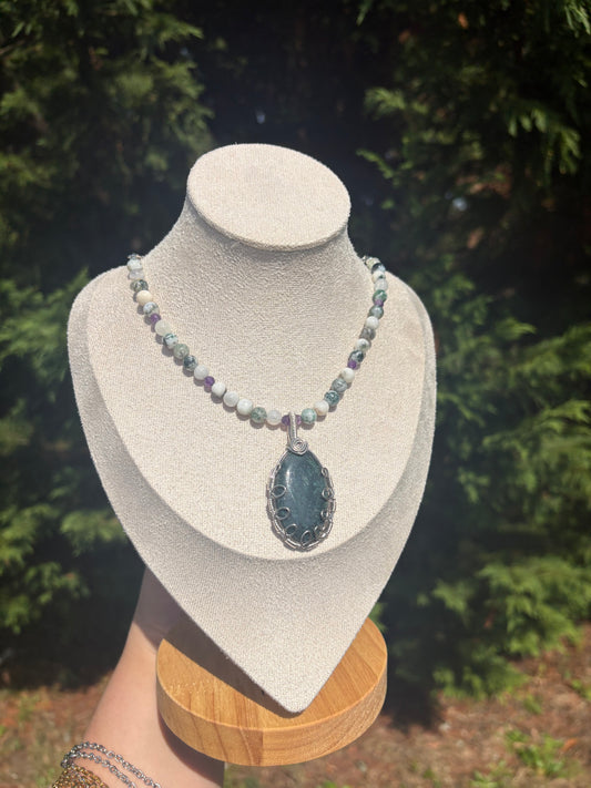 Moss Agate and Amethyst necklace