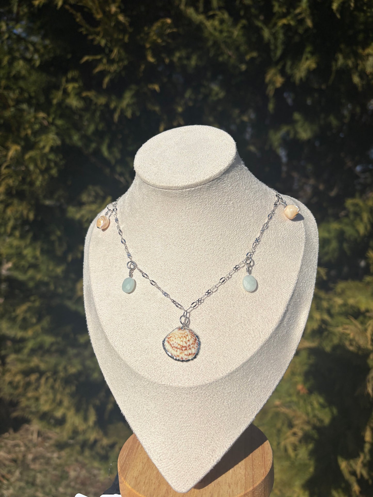 Mother of Pearl, Amazonite, and Arca Shell Necklace