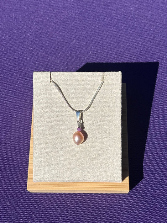 Pink Freshwater Pearl and Phosphosiderite pendant