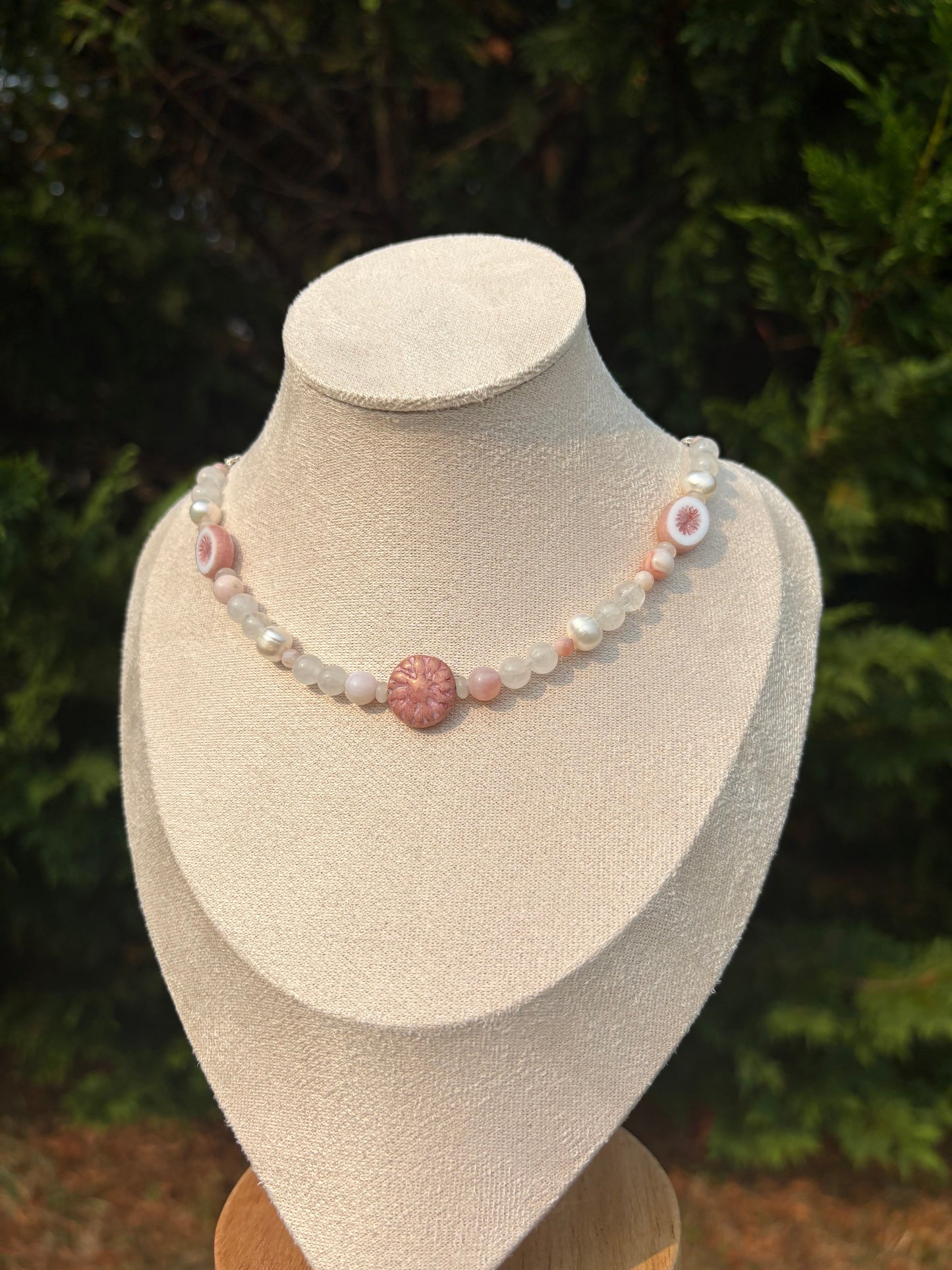 White Jade & Pink Opal necklace