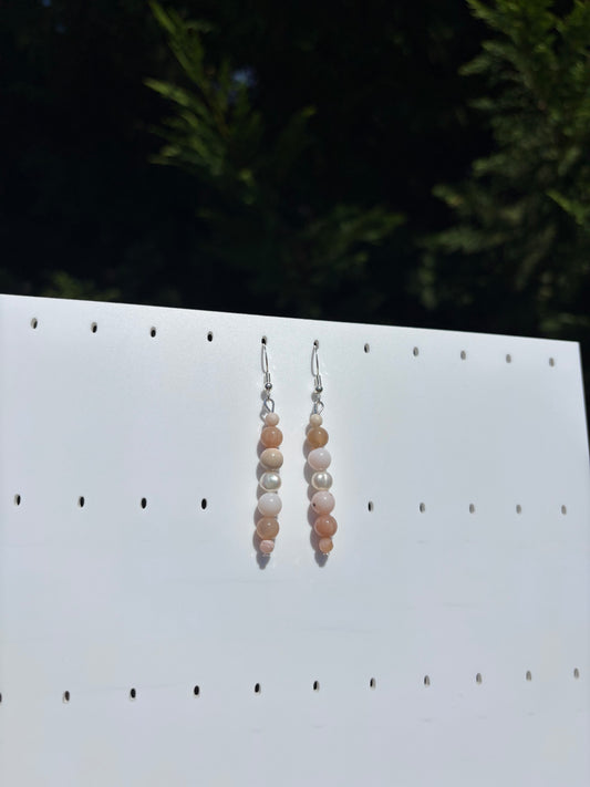 Pink Opal, Peach Moonstone, Freshwater Pearl earrings
