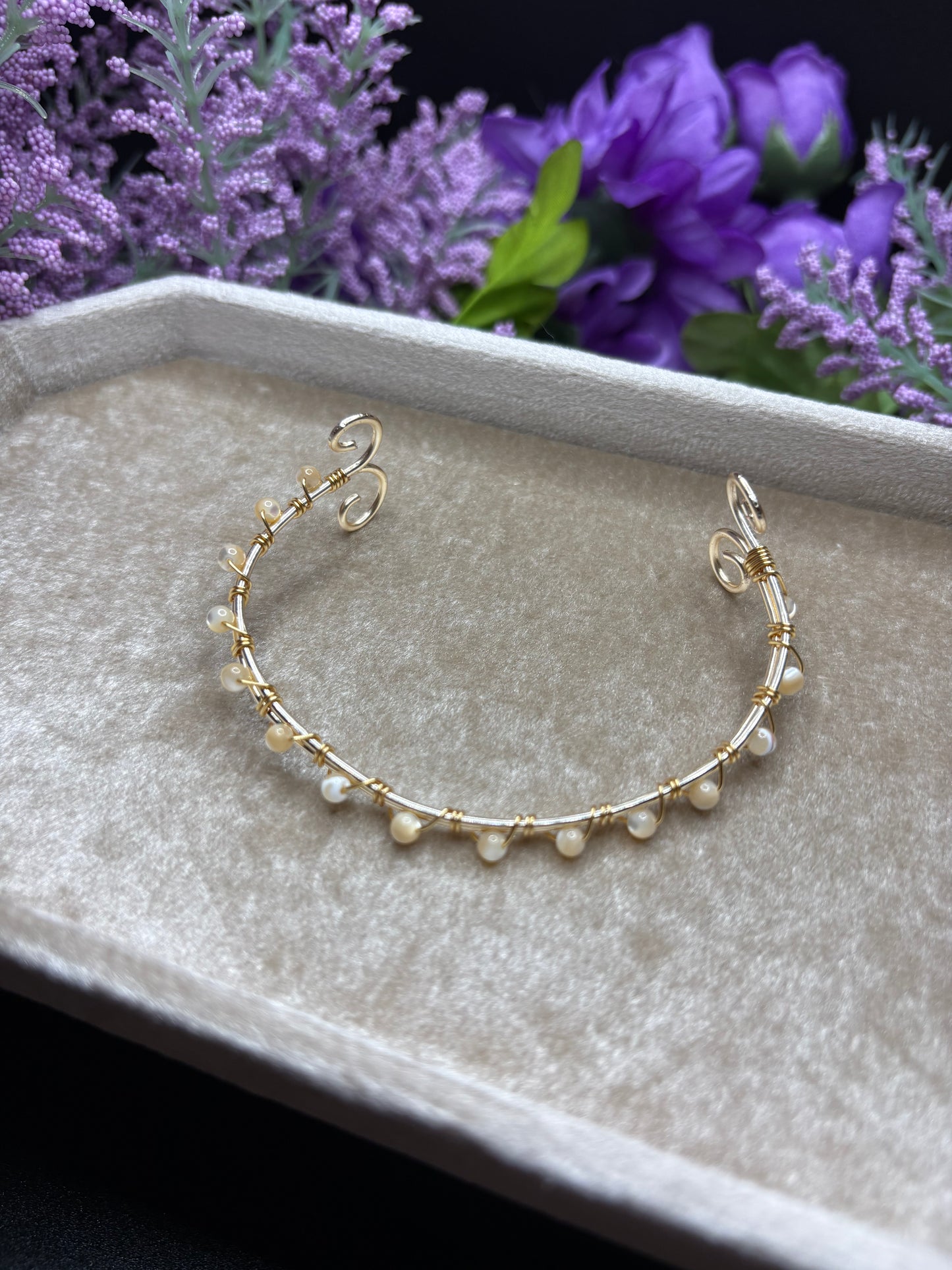 Gold Mother of Pearl Cuff Bracelet