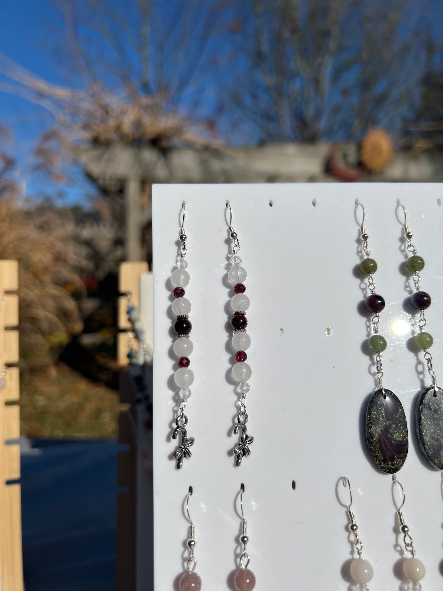 Clear Quartz & Garnet & Topaz Candy Cane festive earrings