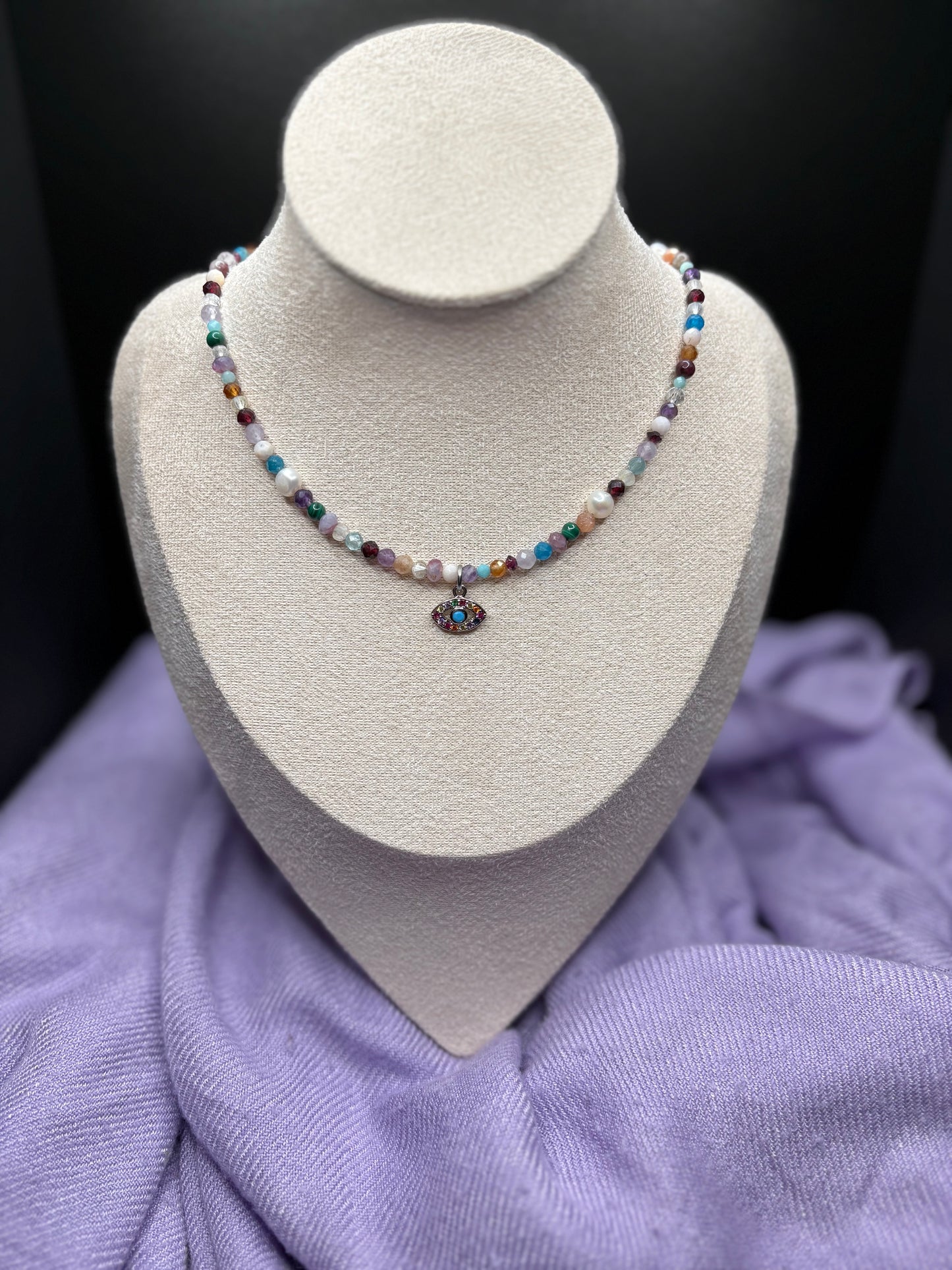 Rainbow Faceted Evil Eye Choker
