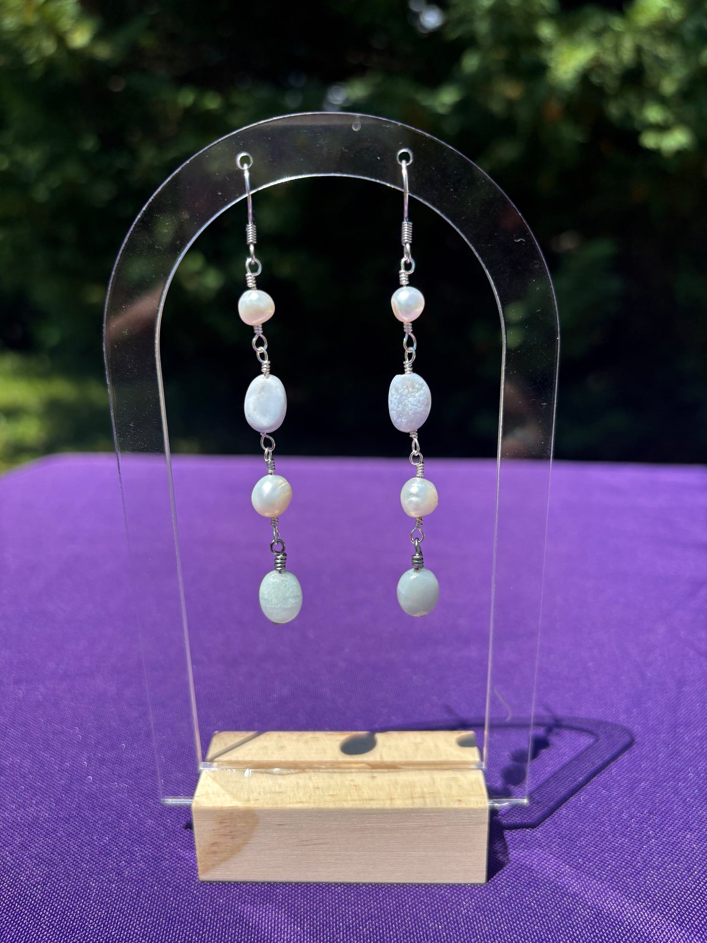 Blue Lace Agate, Freshwater Pearl, Amazonite earrings