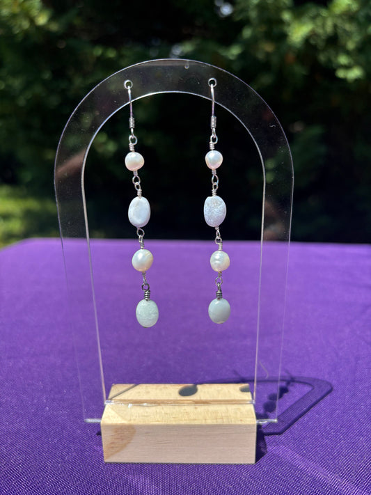 Blue Lace Agate, Freshwater Pearl, Amazonite earrings