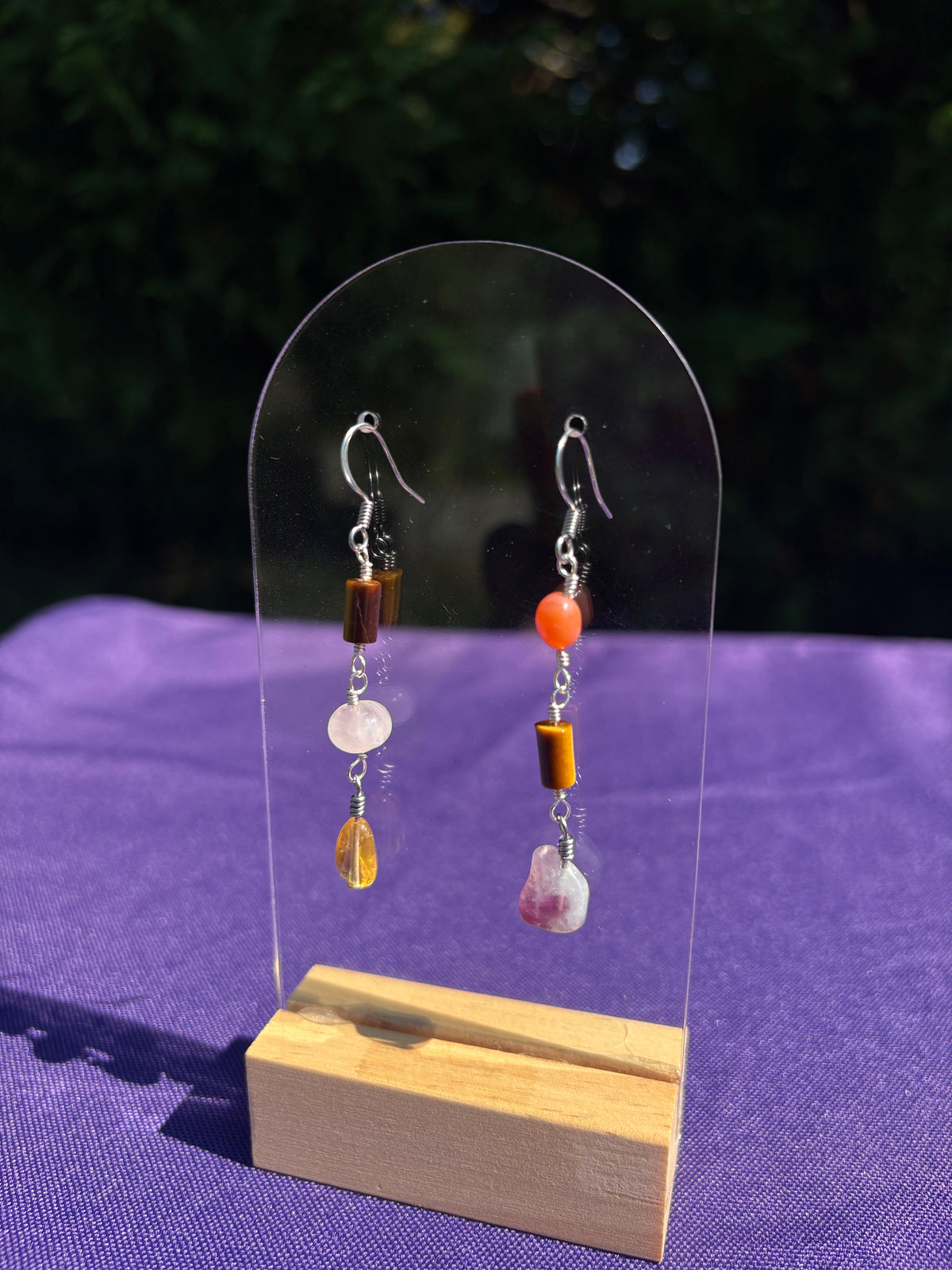 Tiger Eye, Rose Quartz, Citrine, Carnelian and Lepidolite earrings