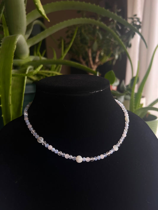 Blue Lace Agate, Moonstone, Topaz, and White Jade Choker