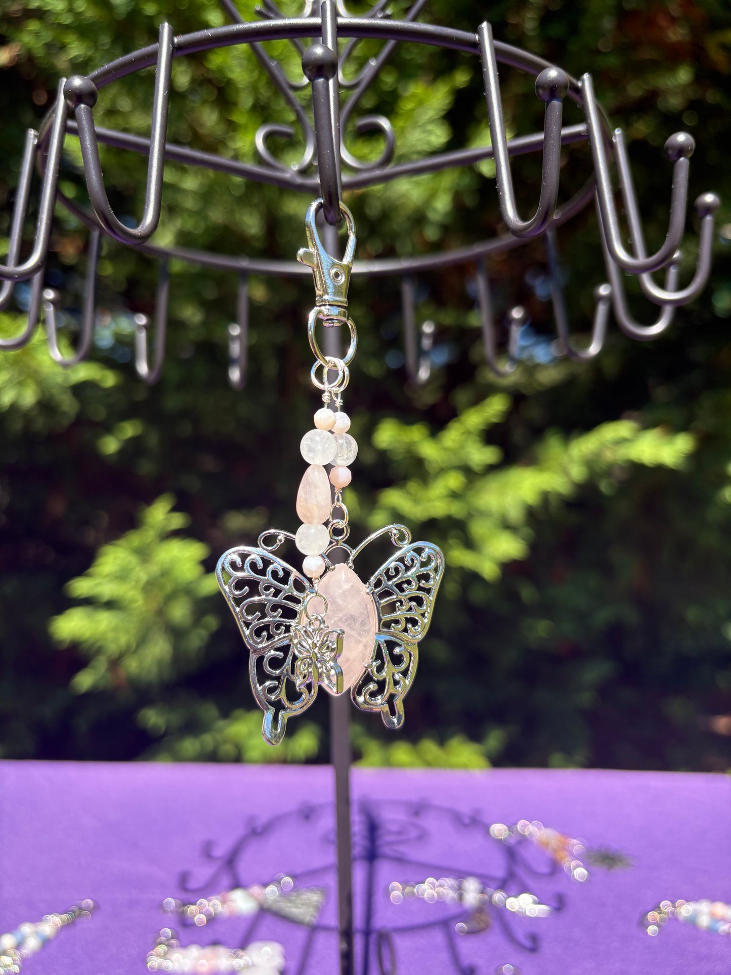 Pink Opal, White Jade, Rose Quartz Butterfly Charm
