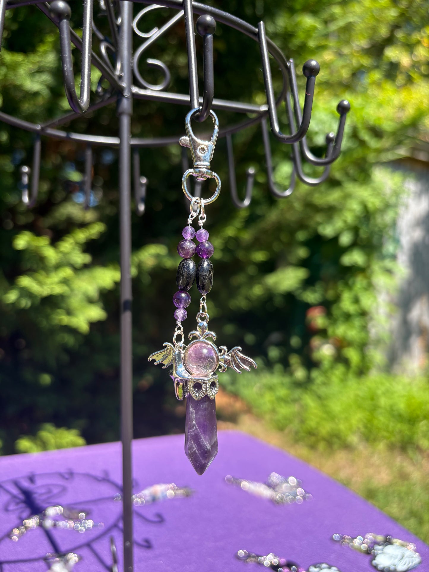 Hypersthene & Amethyst Bat Wings Charm