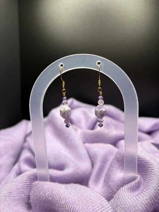 Lepidolite, Lavandar Amethyst, Purple Tiffany Stone Earrings