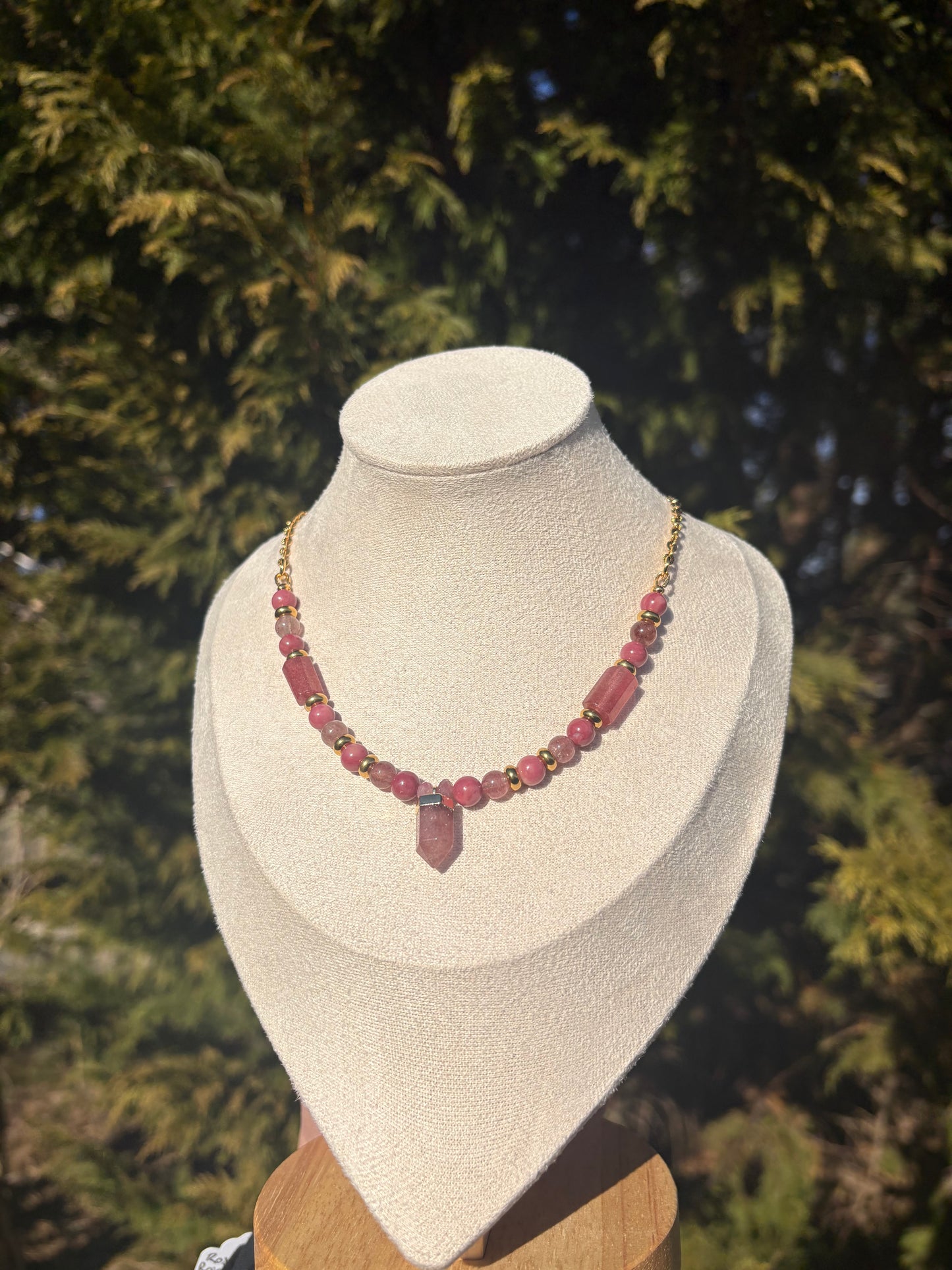 Rhodonite, Strawberry Quartz, Pink Tourmaline Necklace