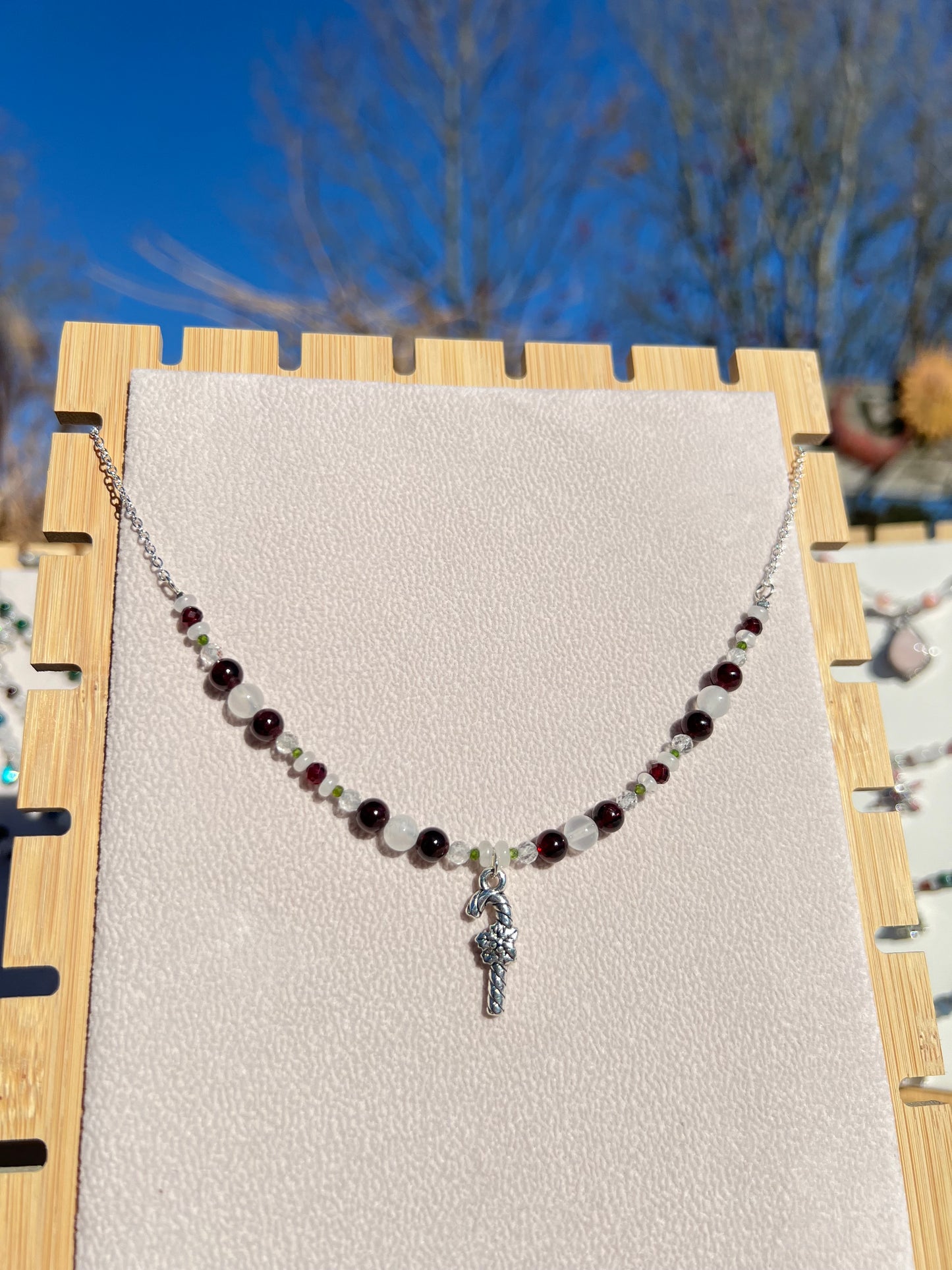 Chrome Diopside & Clear Quartz & Garnet festive necklace