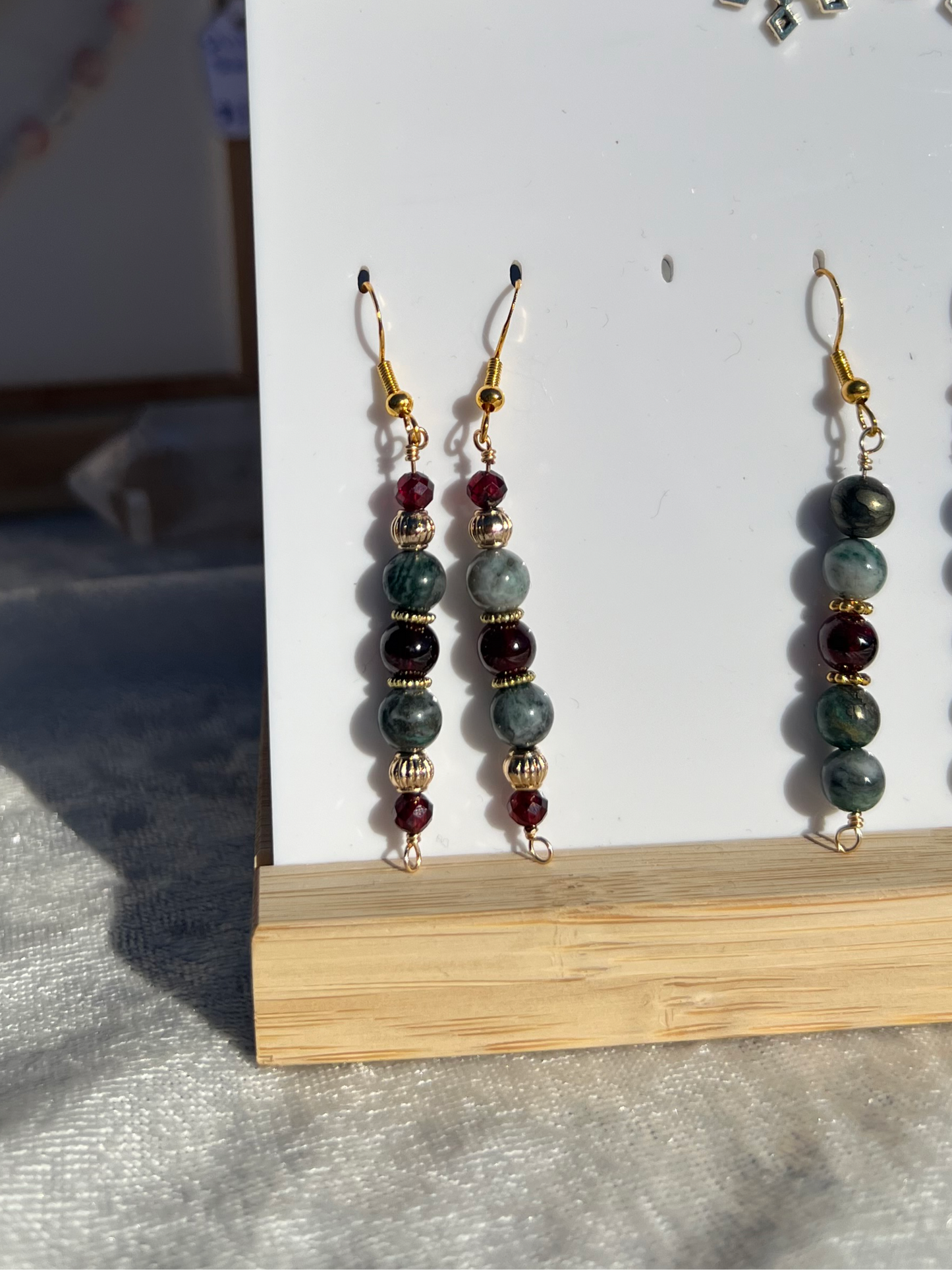 Pyrite in Jade & Garnet festive earrings