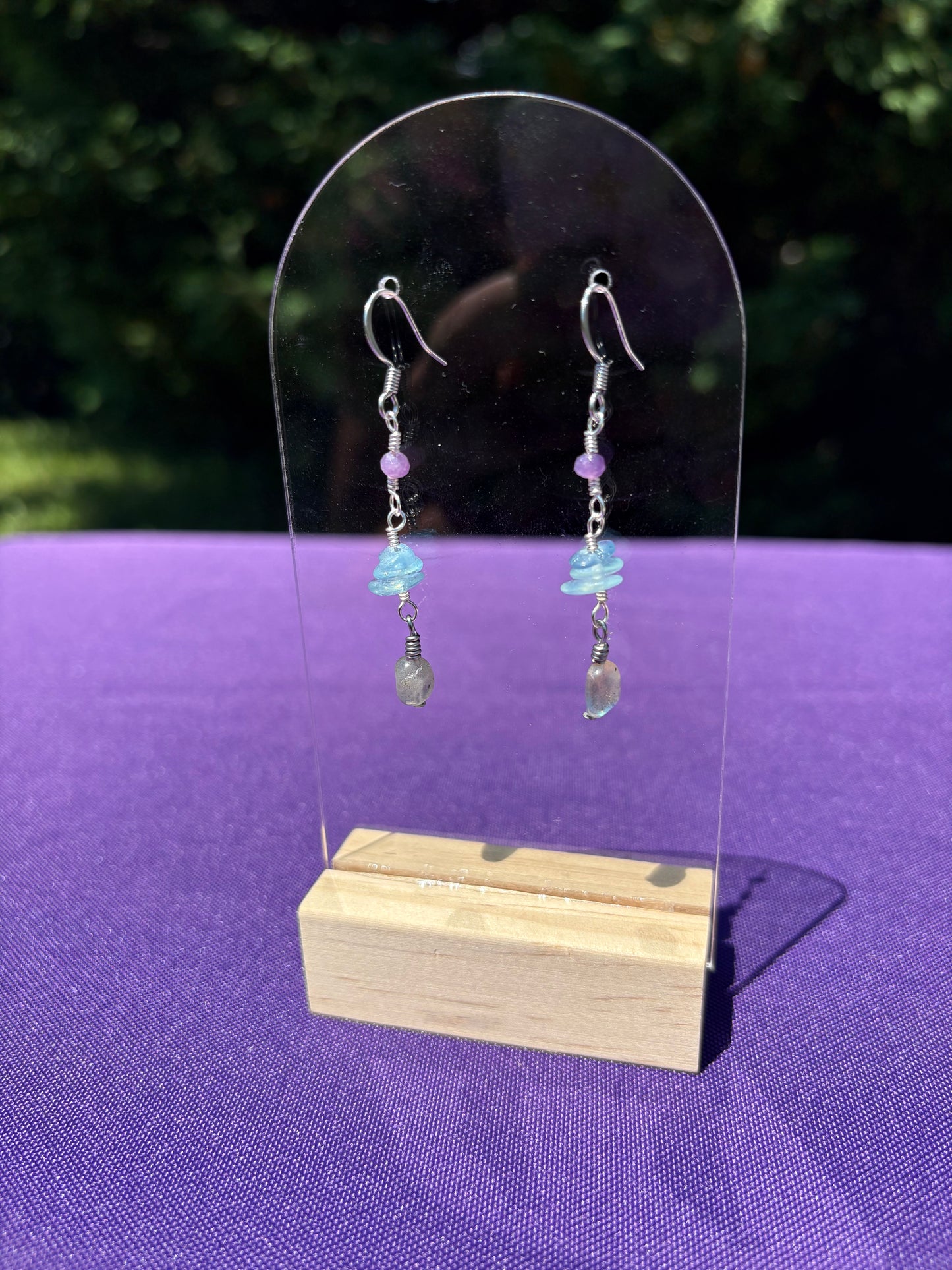 Labradorite, Aquamarine, and Lepidolite earrings