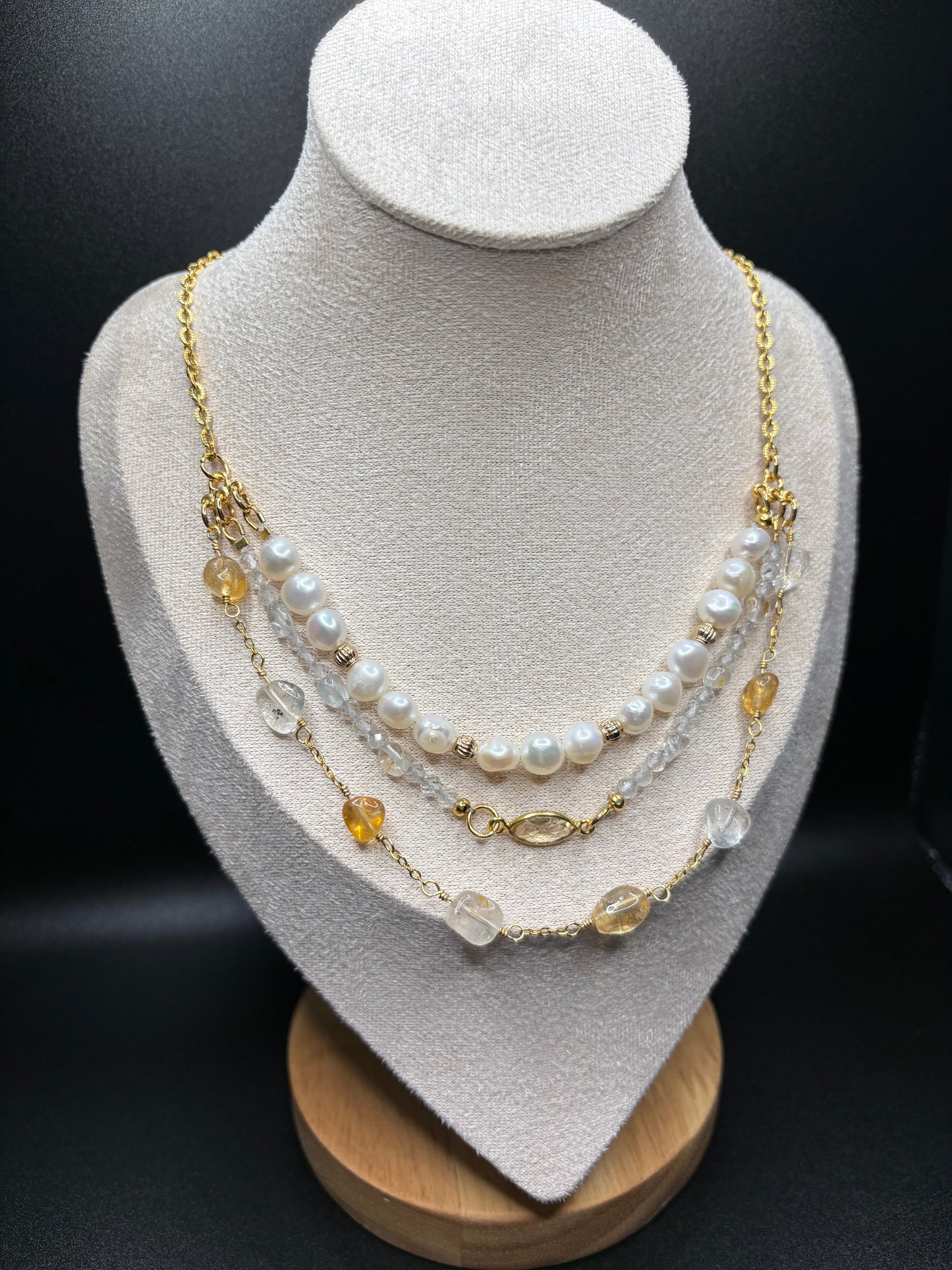 Topaz, Citrine, and Freshwater Pearl layered necklace