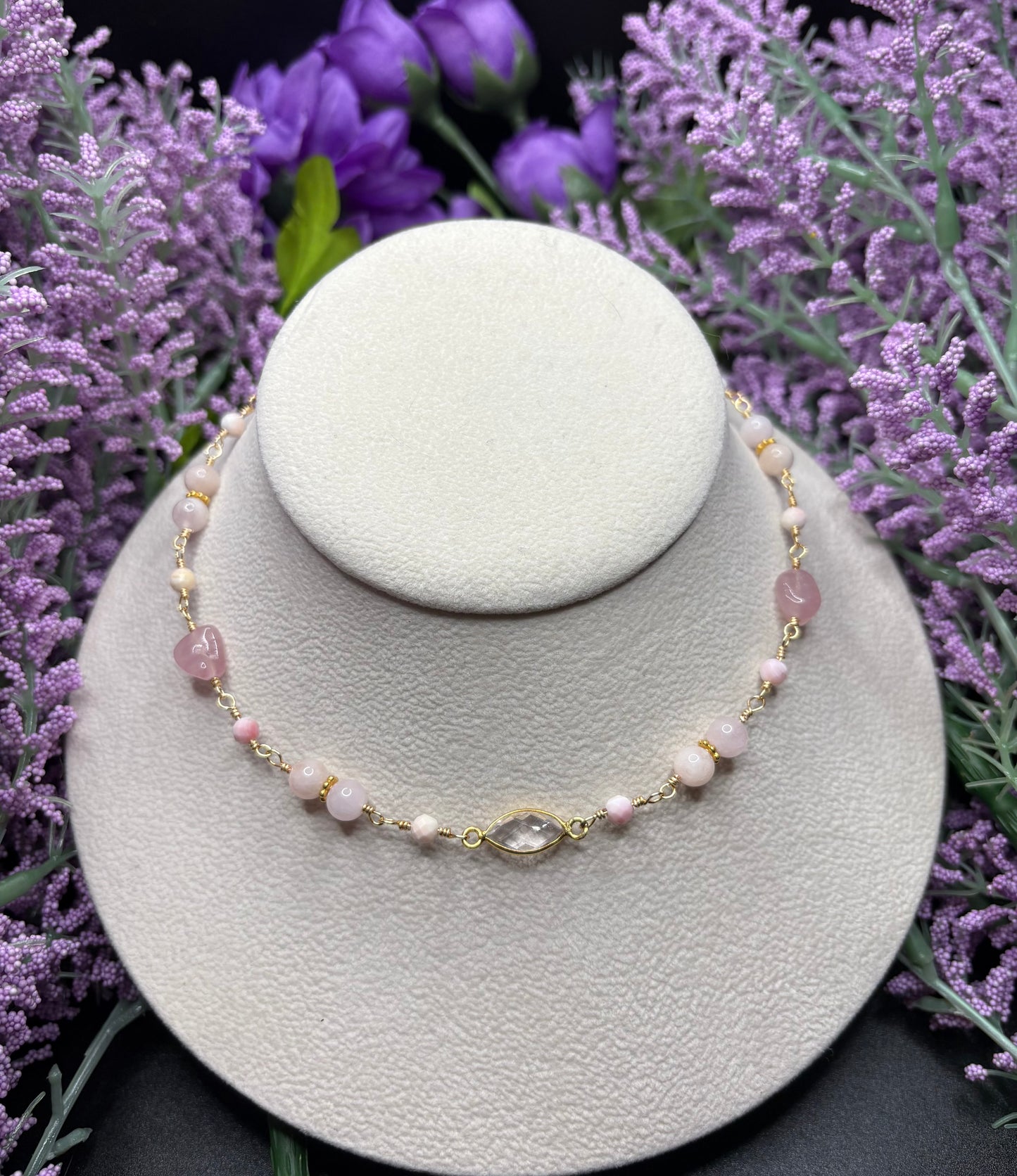 Rose quartz, Morganite, Queen Conch Shell necklace