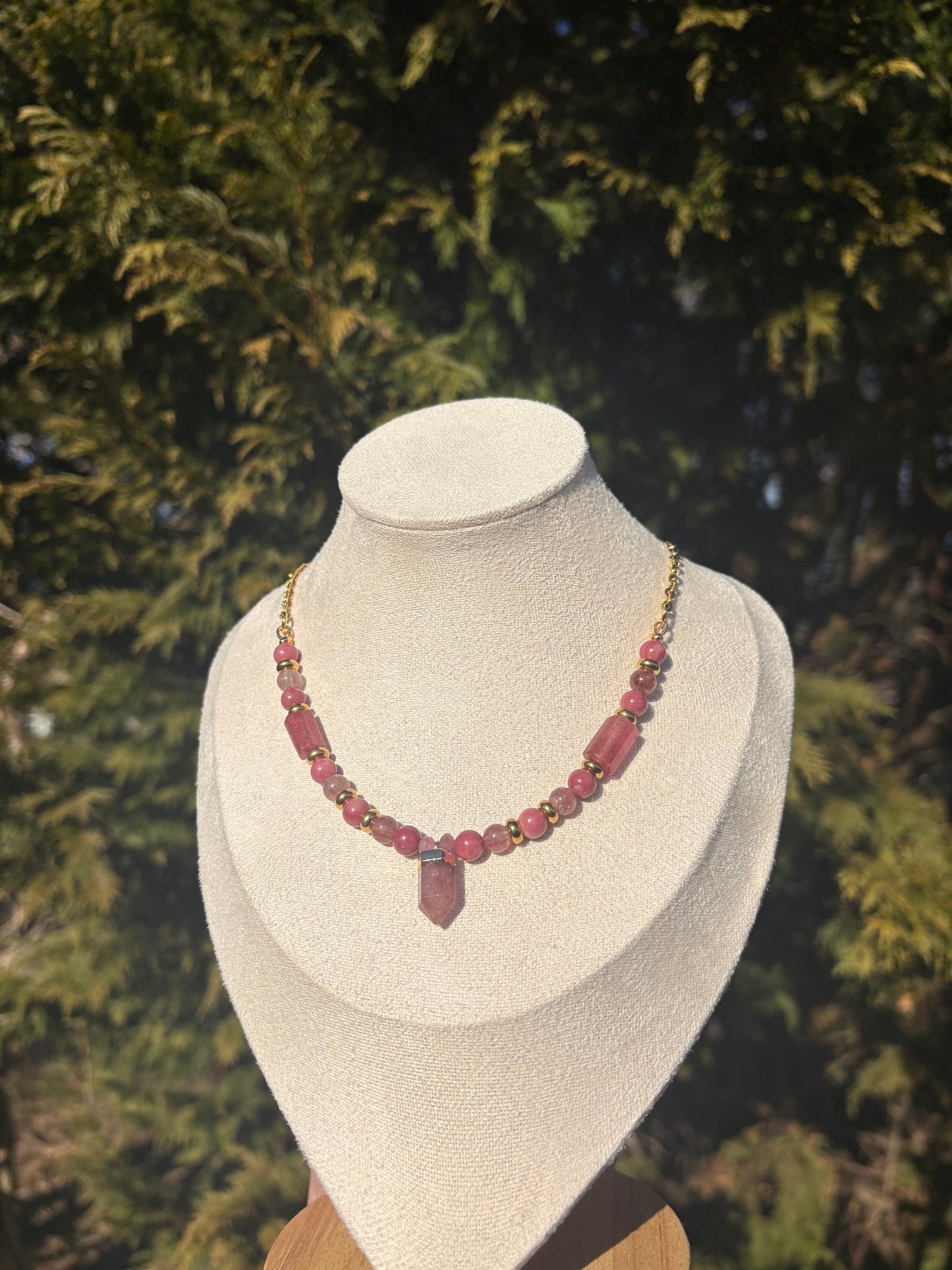 Rhodonite, Strawberry Quartz, Pink Tourmaline Necklace