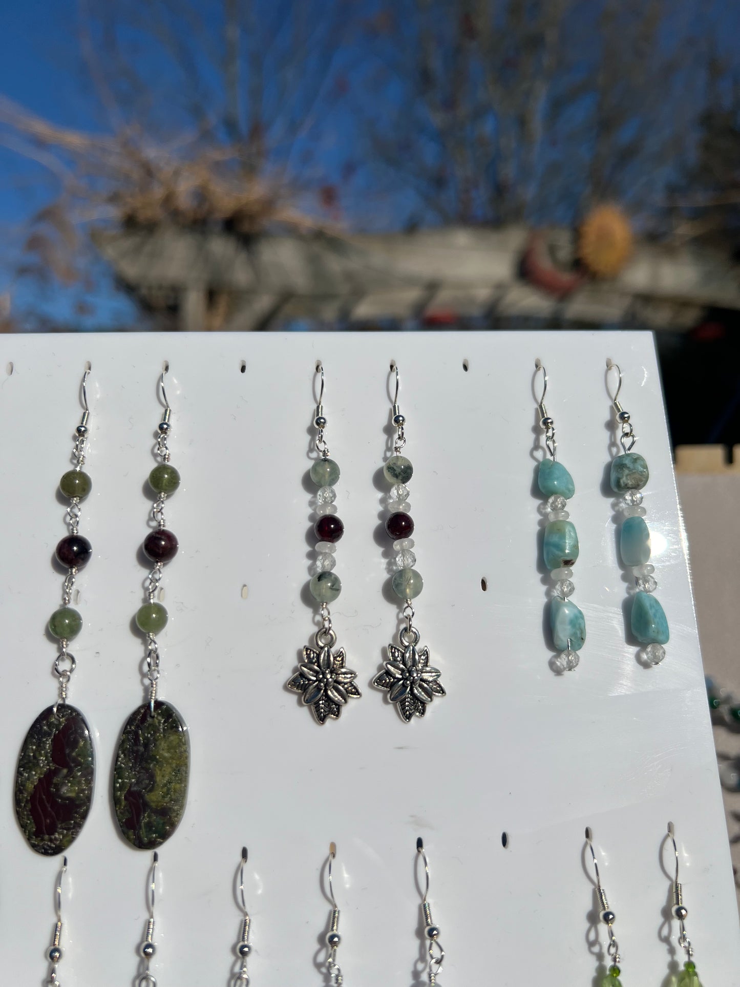 Prehnite & Topaz & Garnet & White Jade Poinsettia earrings