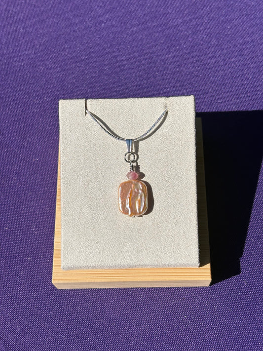 Baroque Pink Freshwater Pearl with Pink Tourmaline pendant