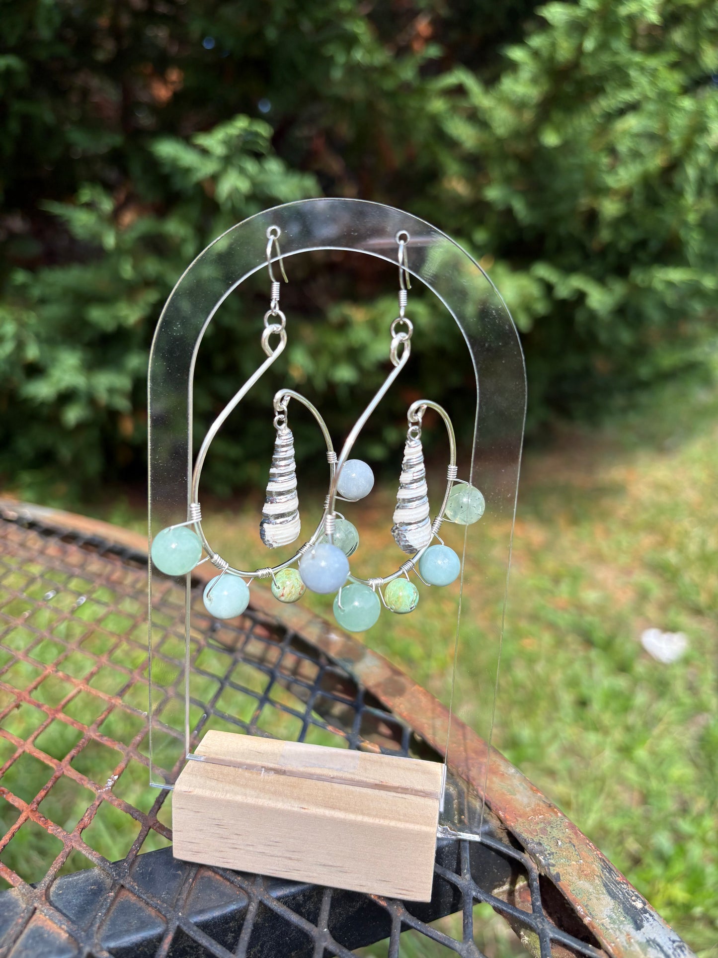 Peruvian Turquoise, Angelite, Amazonite, Green Aventurine, Prehnite and Turritella Shell earrings