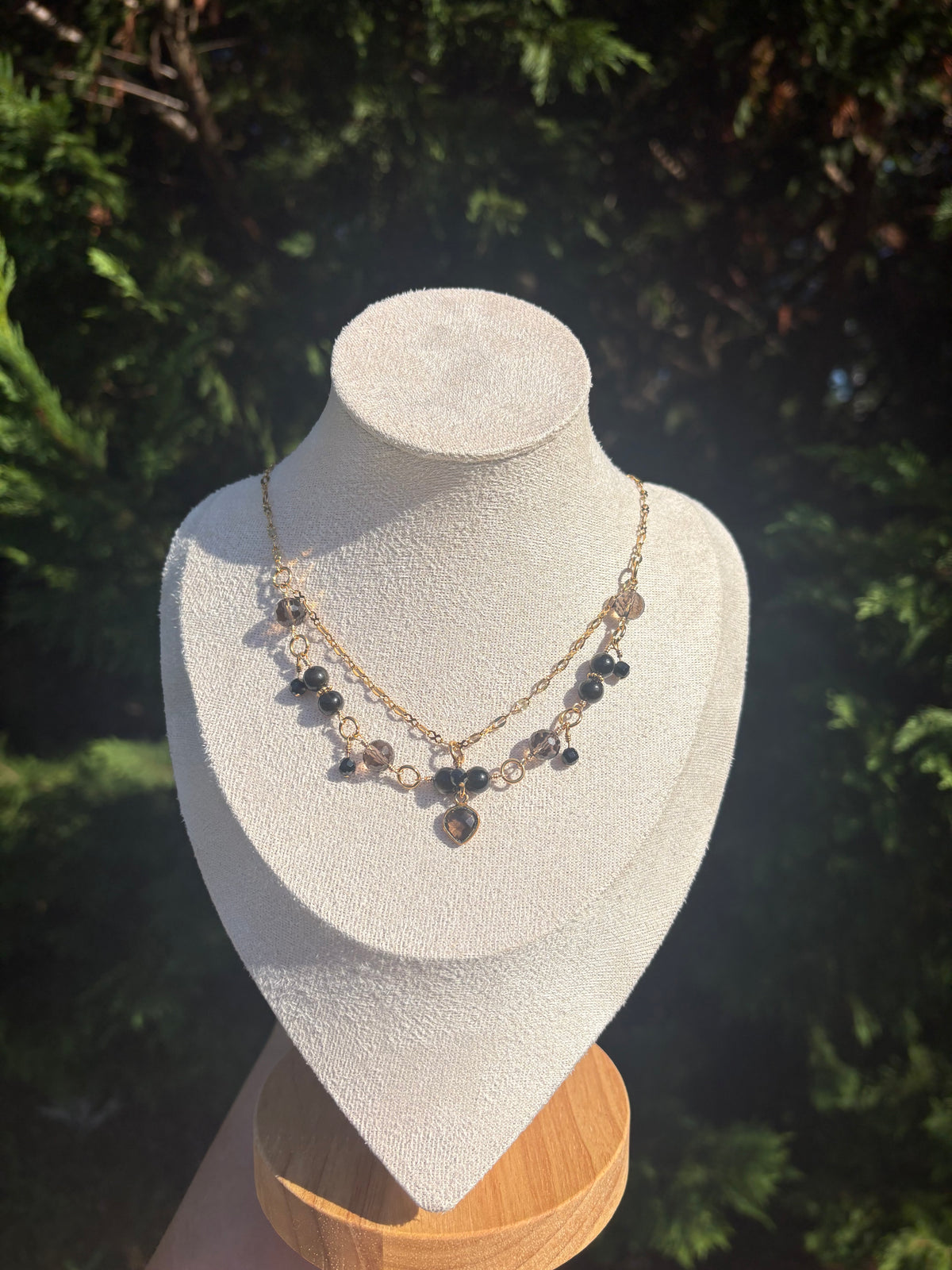 Smoky Quartz, Golden Sheen Obsidian, and Black Spinel necklace