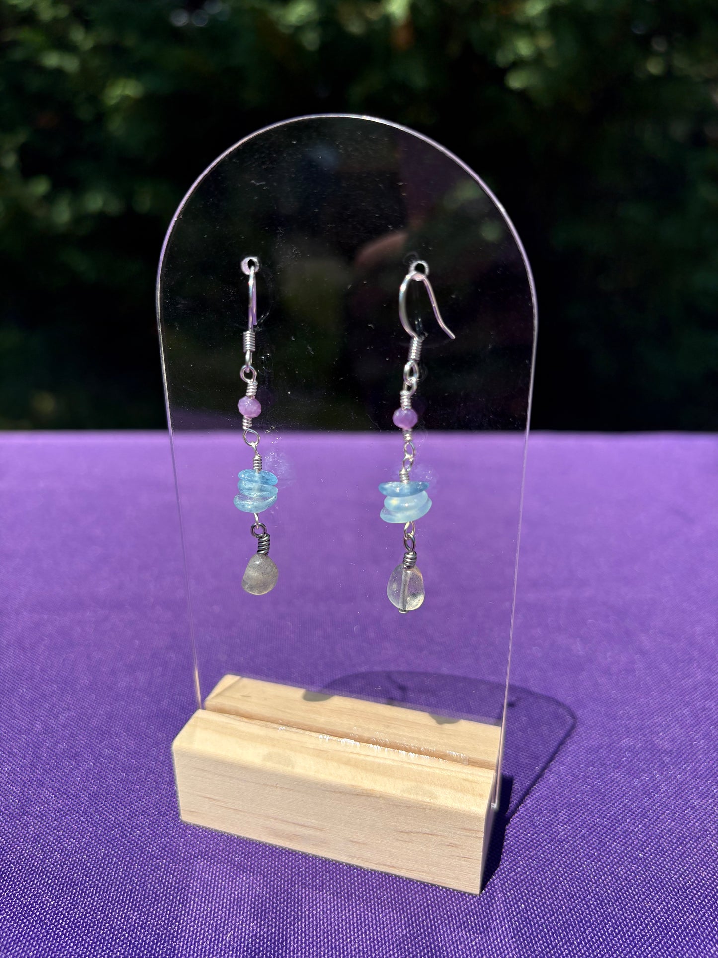 Labradorite, Aquamarine, and Lepidolite earrings