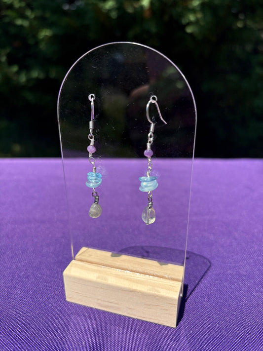 Labradorite, Aquamarine, and Lepidolite earrings