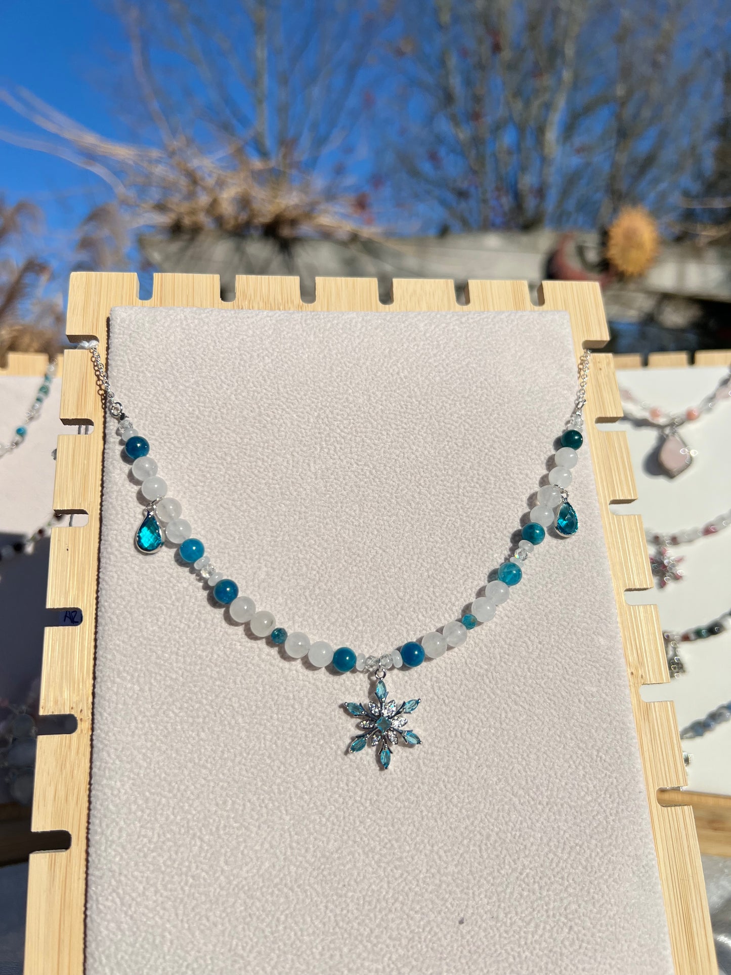 Blue Apatite & White Jade & Topaz &  festive necklace