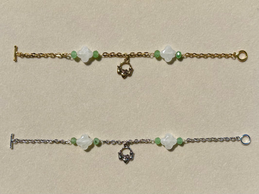 Clear Quartz and Green Aventurine Claddagh bracelet